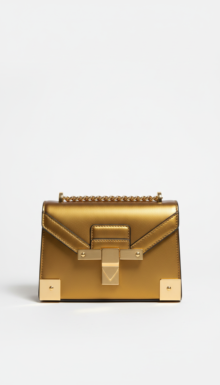 Mini bag estruturada com detalhes dourados
